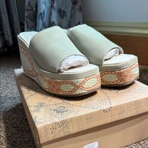 Free People Cream and Orange Platform Sandals